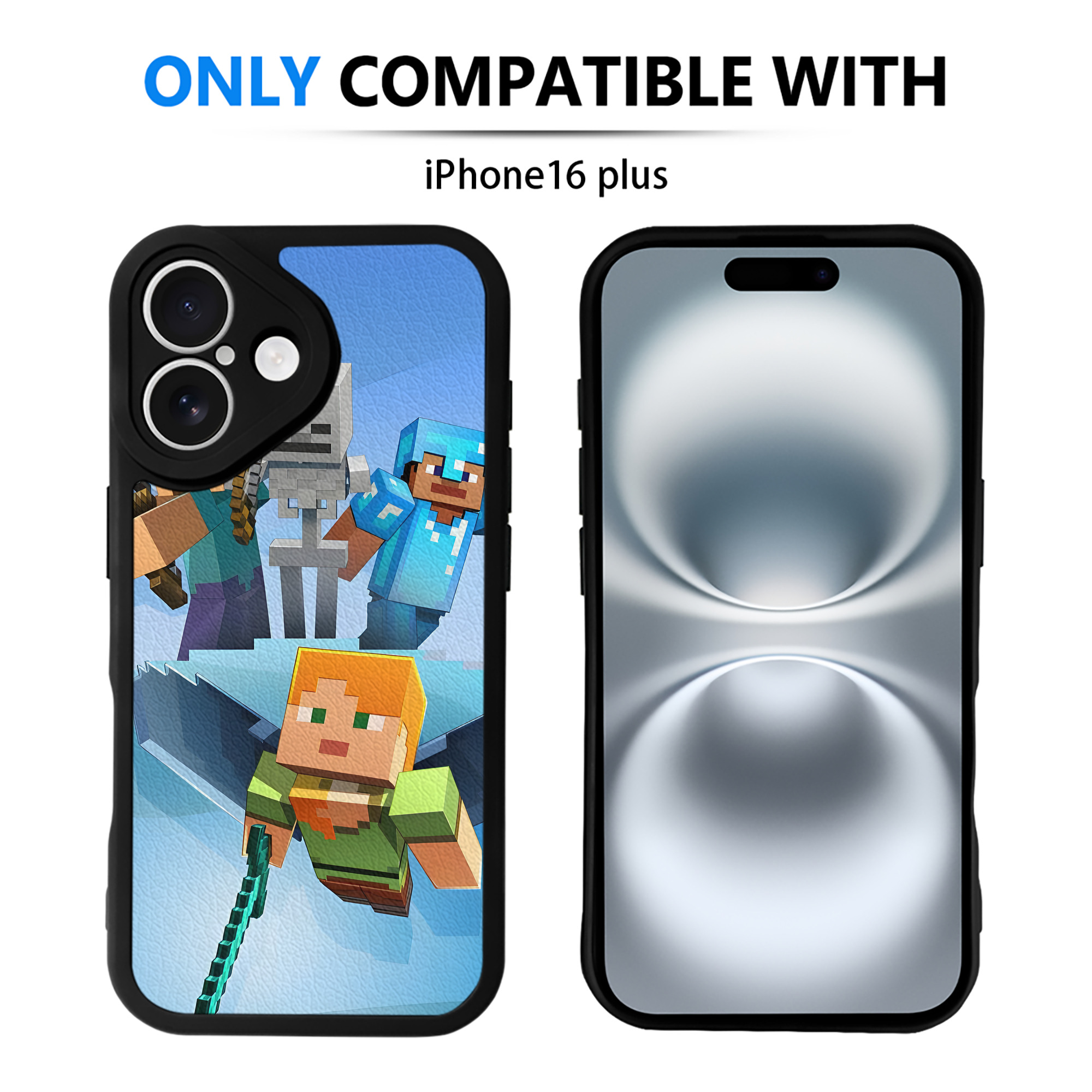（画像用） マインクラフト ブロックの世界 Minecraft MC Block world 【iPhone 16シリーズ対応】シリコンスマホケース（レザー調） 材質：シリコン